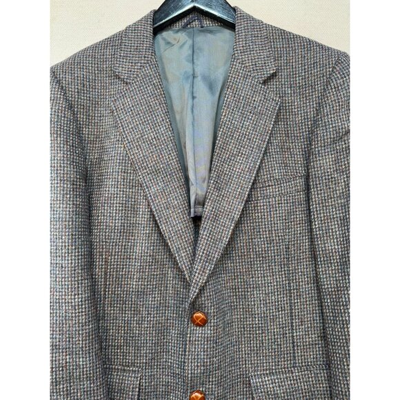 Vintage Oldsridge Holder-Reid Mens Wool Blazer Leather Buttons Gray Blue 42R - Picture 2 of 12